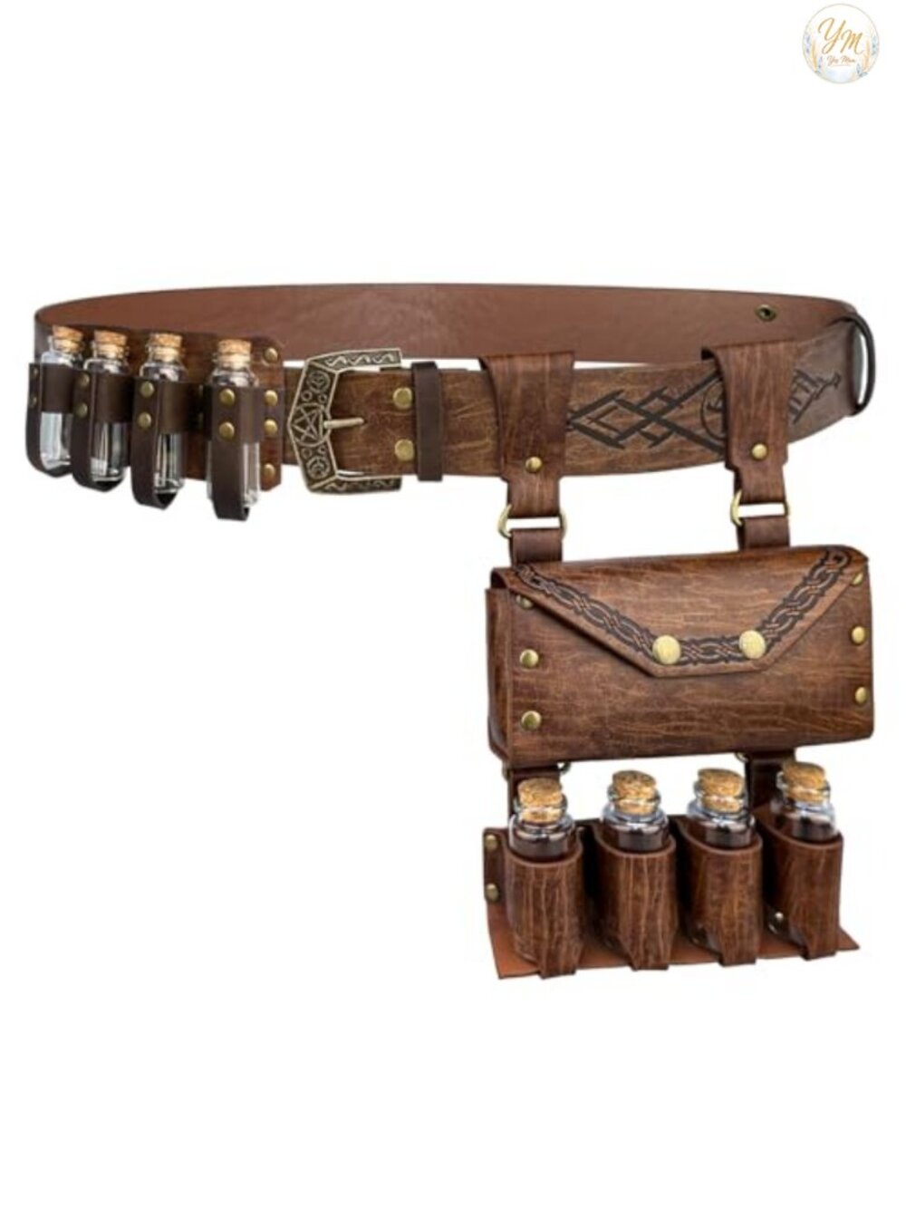 Medieval Alchemy Belt Waist Pack Set Faux Leather 4 Potion Bottles